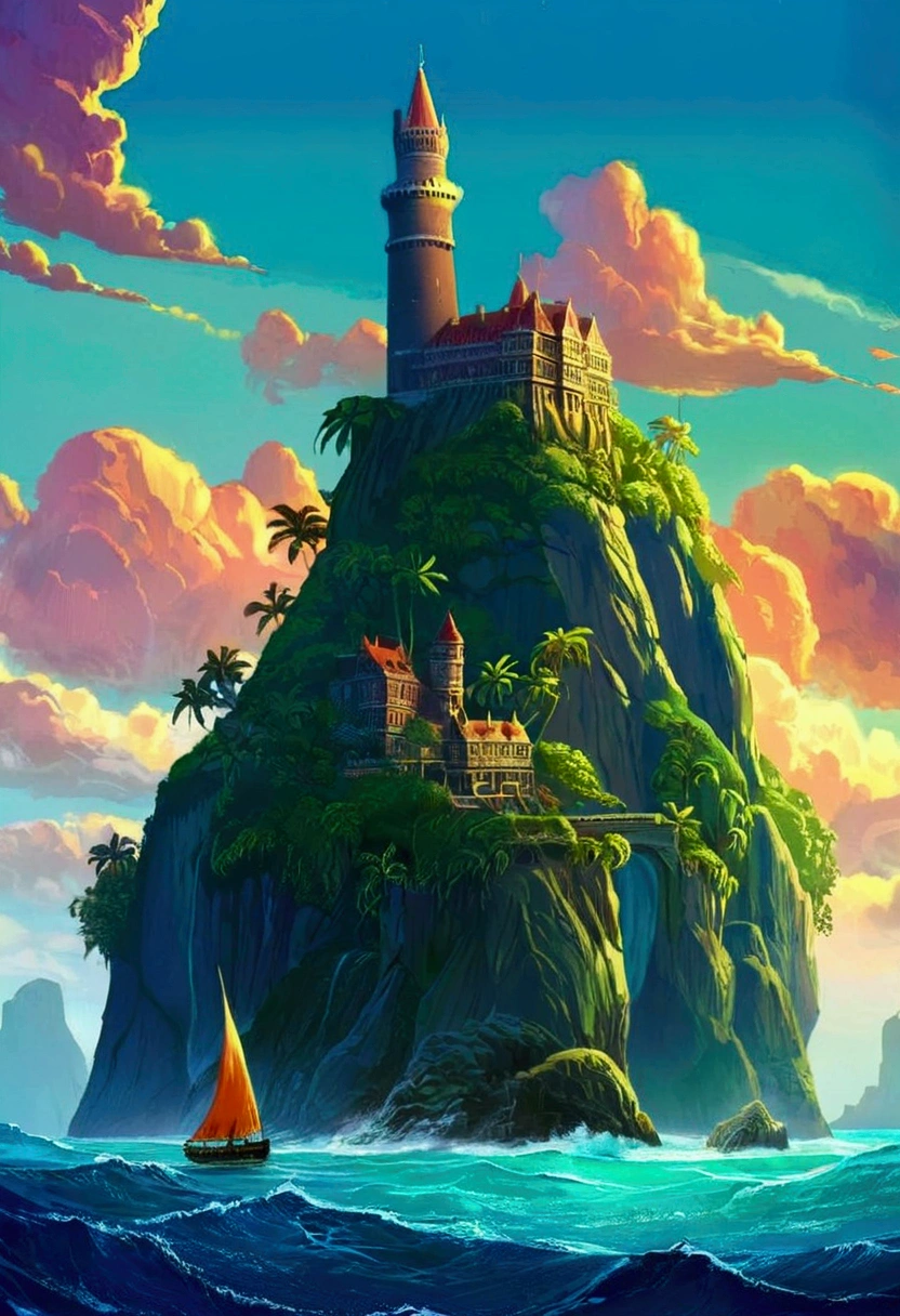 Mysterious Island, by Alexei antonov, cinematic still, (best quality, masterpiece), very aesthetic, perfect composition, intricate details, ultra-detailed, vivid colors