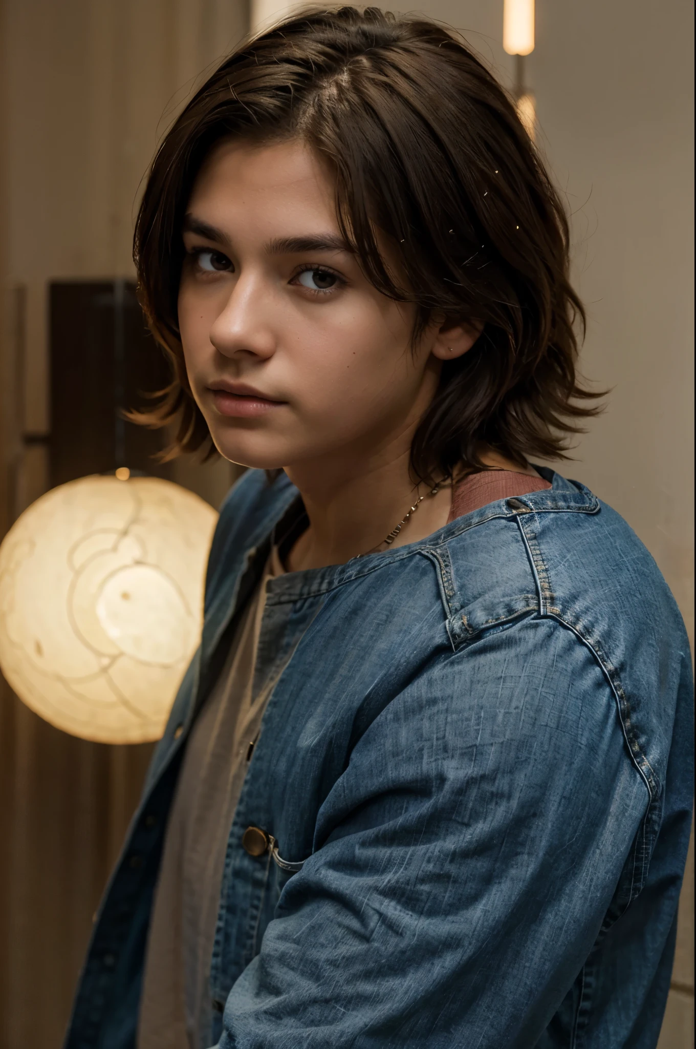 average height, with dark brown hair and brown eyes that sometimes glow with a slight glow when he uses his powers. Usually wears casual and comfortable clothing, like jeans and neutral colored t-shirts. He is 13 years old