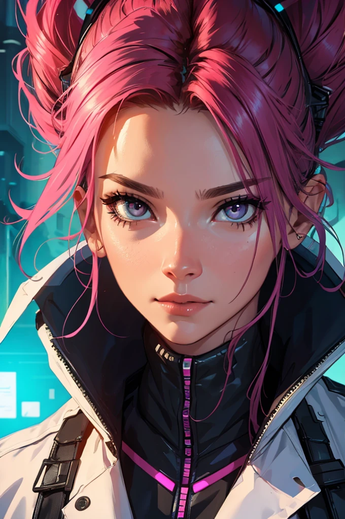 amazing hair, female cyberpunk character scientist, portrait, face shot, close-up
