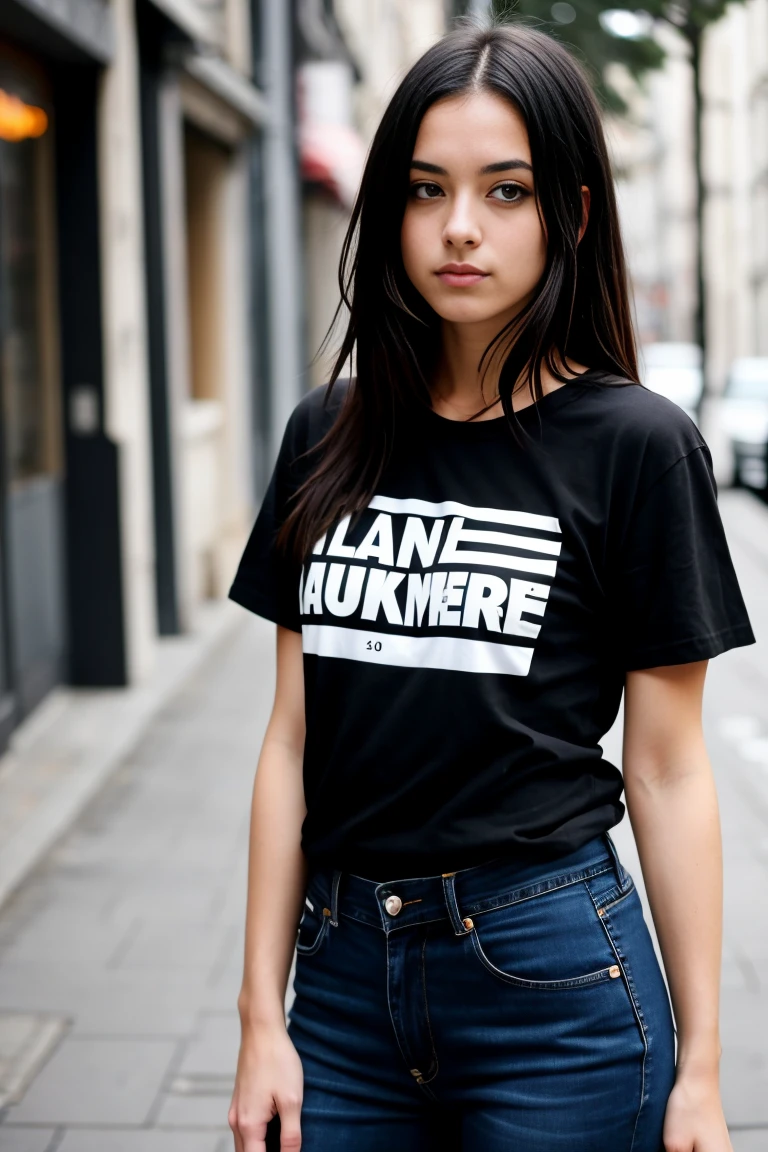 une femme sexy et mince de 18 ans , emo girl , black t-shirt and short en jean