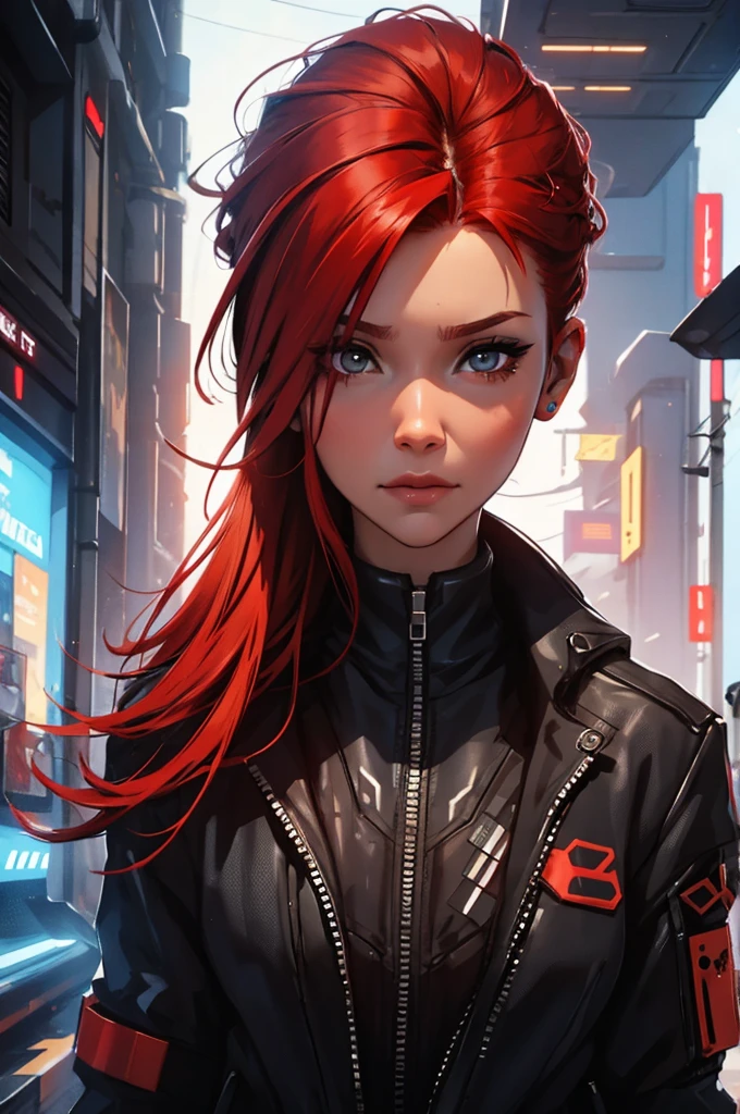red tinted hair，Cyberpunk style,Facial realism