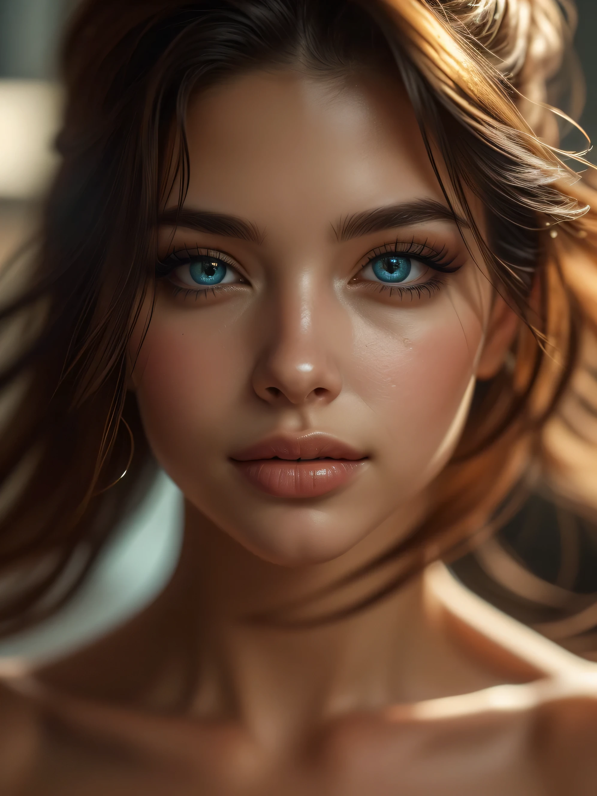 (((ultra realistic))) A close up Photo, masterpiece, top quality, (Ultra detailed face and eyes:1.3), 1 girl, astonishing beauty, ultra beautiful cat eye makeup, seductive smile, seductive queen, (special attention to skin detail: 1.2), Ultra detailed eyes, Erotic atmosphere, beautiful golden flowy hair, strong jaw line, perfect geometry