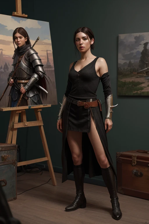 girl 1, serious expression, model shooting style, (Highly detailed CG Unity 8k wallpaper), Full-body photos of the most beautiful works of art in the world, medieval armor, Professional and spectacular oil paintings by Ed Blinkey, Atei Gailan, studio ghibli, jeremy man, Greg Manches, Antonio Moro, Art Station Trends, Popular on CGSociety, convoluted, high detail, sharp focus, dramatic, realistic painting art by midjourney and greg rutkowski, beautify one&#39;s face,