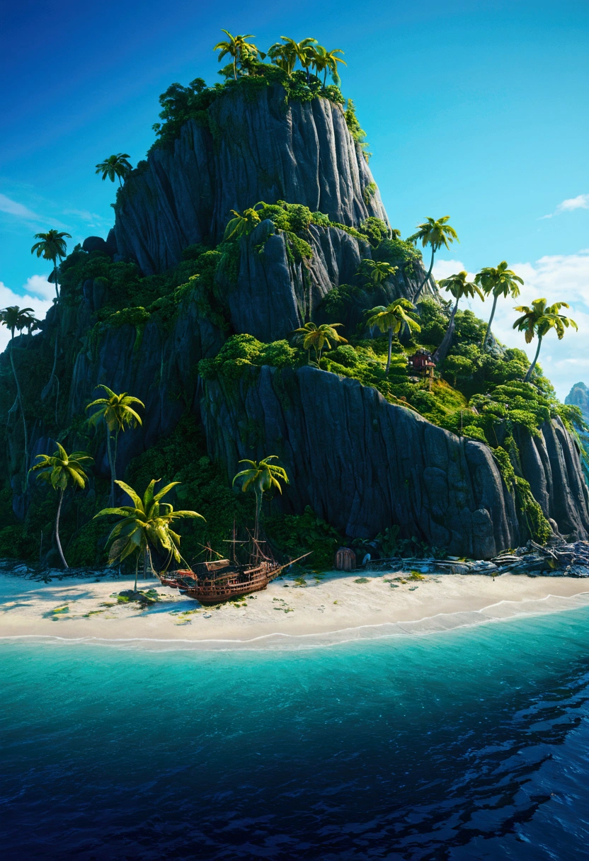 Mysterious Island, by Alexei antonov, cinematic still, (best quality, masterpiece), very aesthetic, perfect composition, intricate details, ultra-detailed, vivid colors