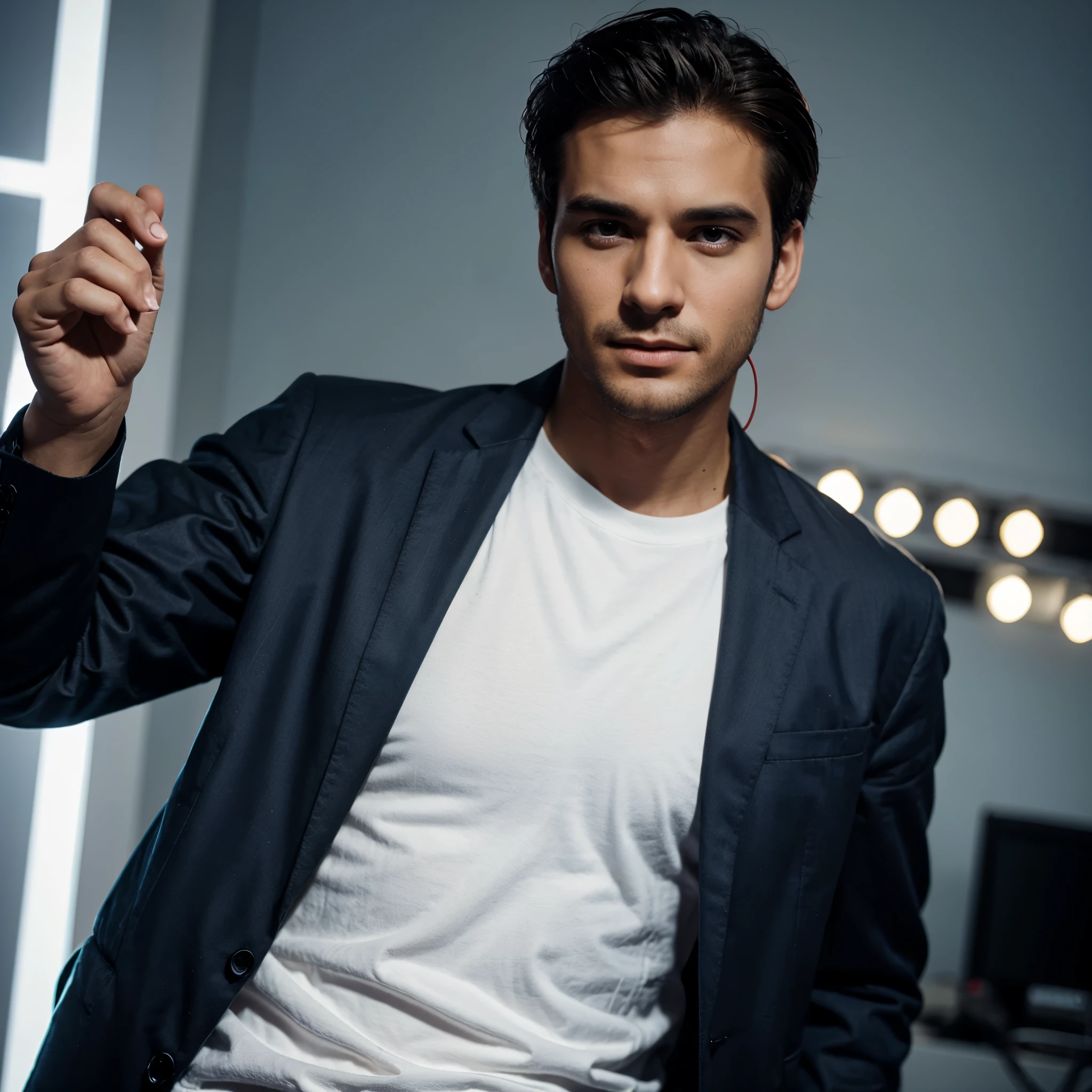 Create a man with mic in his hands