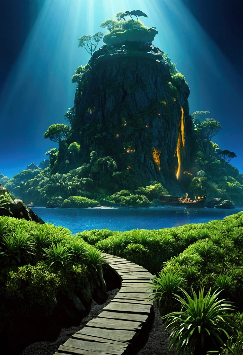 Mysterious Island, by Alexei antonov, cinematic still, (best quality, masterpiece), very aesthetic, perfect composition, intricate details, ultra-detailed, vivid colors