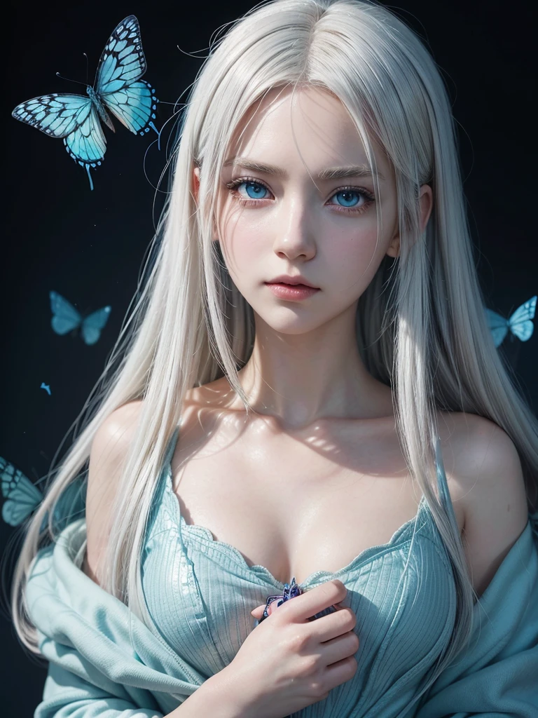 anime girl with white hair and blue eyes holding a butterfly, anime wallpaper, anime look of a beautiful girl, tall anime guy with blue eyes, detailed Anime main art, high quality anime art style, anime character, hd anime wallpaper, Anime main art, beautiful anime works, clean and detailed anime art, detailed anime character art, art style anime style genshin impact.
