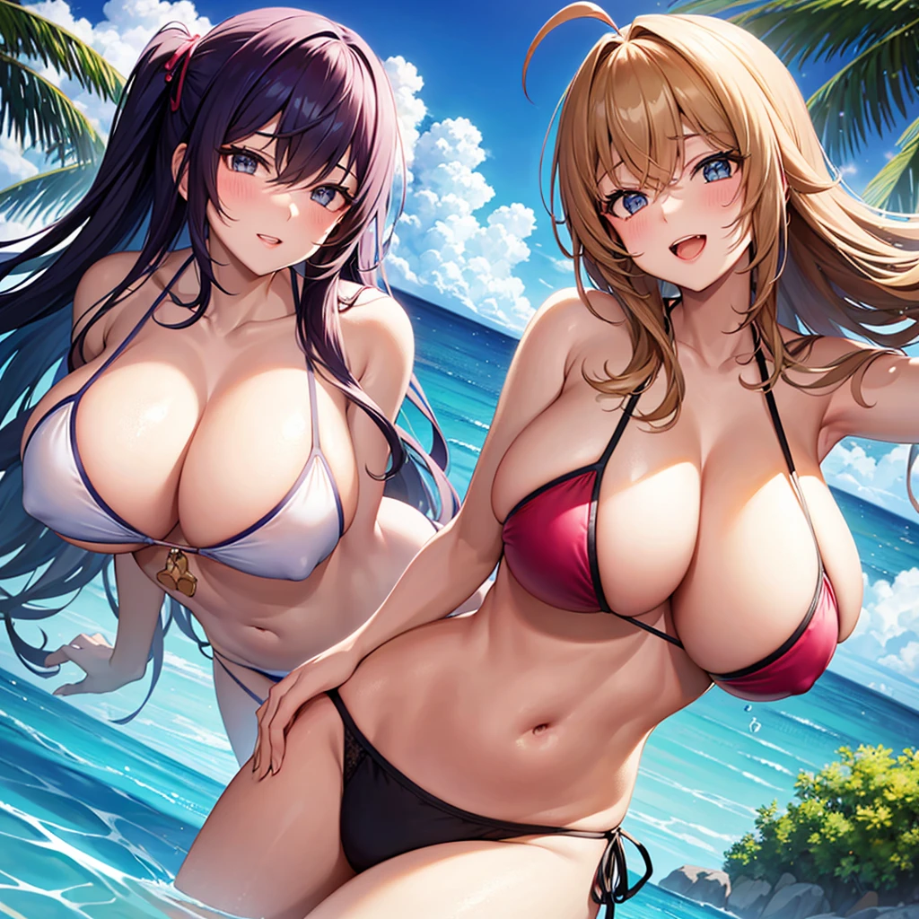 Hot girl in bikini, big , shot hair