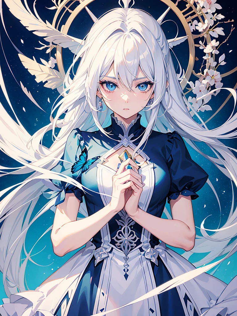 anime girl with white hair and blue eyes holding a butterfly, anime wallpaper, anime look of a beautiful girl, tall anime guy with blue eyes, detailed Anime main art, high quality anime art style, anime character, hd anime wallpaper, Anime main art, beautiful anime works, clean and detailed anime art, detailed anime character art, art style anime style genshin impact.