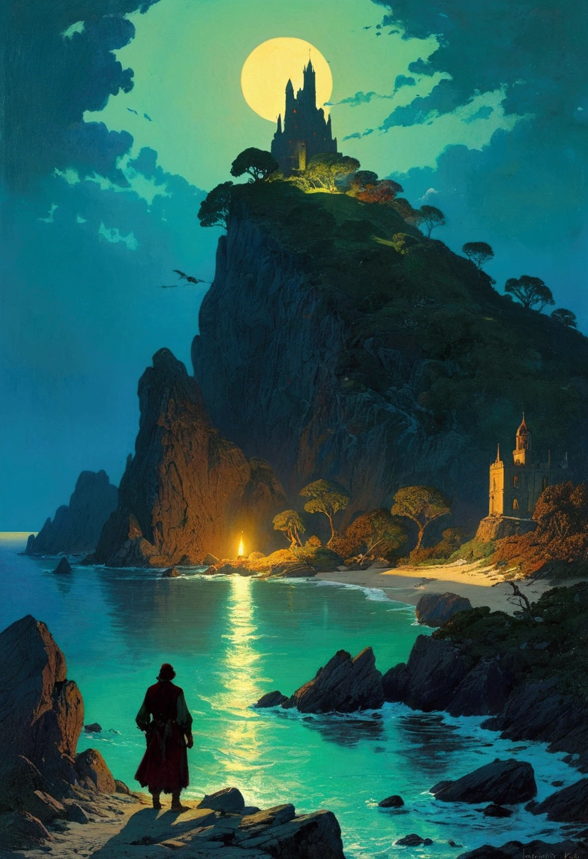 Mysterious Island, by Alexei antonov, cinematic still, (best quality, masterpiece), very aesthetic, perfect composition, intricate details, ultra-detailed, vivid colors