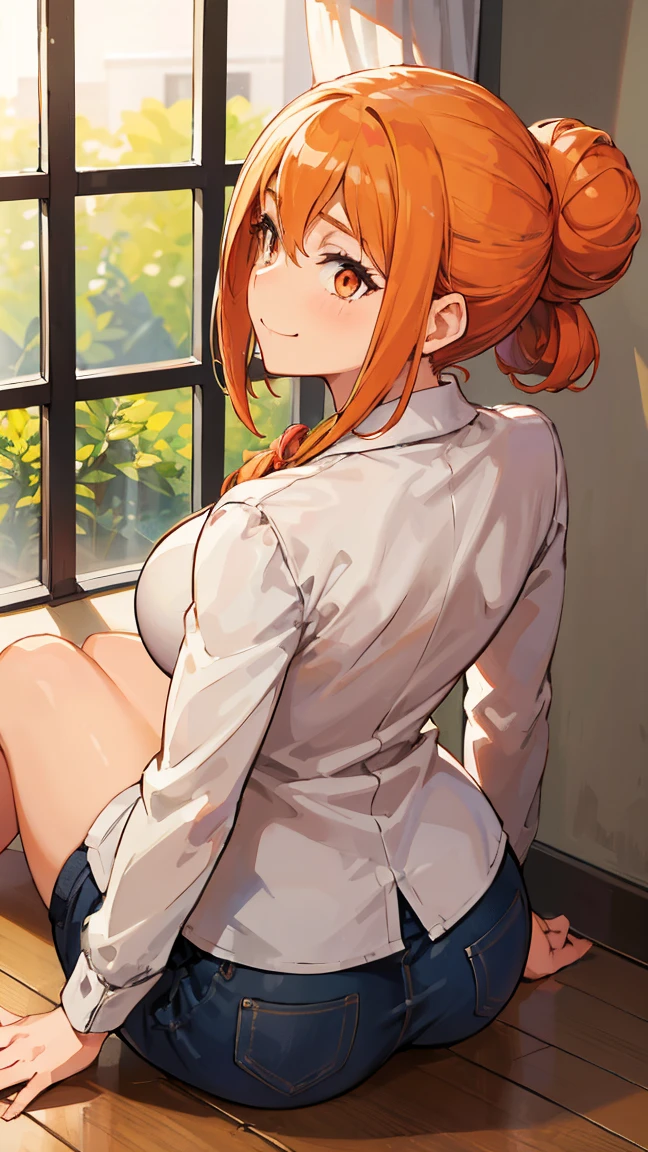 (Highest quality, 8k, masterpiece :1.3),Mrs. Yuigahama,ガハMom, As I expected, my youth romantic comedy is wrong。, One woman,Bun Hair,30 years old,Mom,Orange Hair,nsfw,Bewitching Smile,Sexy pose,Sex with a man,Penis insertion,back,On all fours