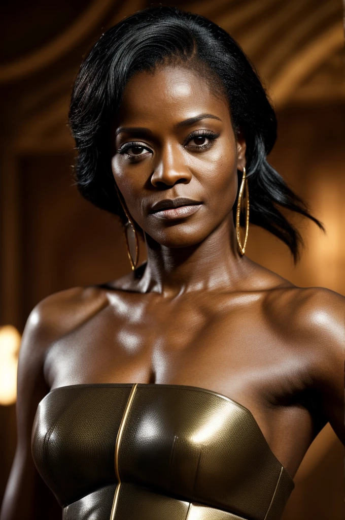 Extremely gorgeous, stunning beauty, Theresa Randle AS A WAKANDAN WARRIOR, DETAILS, GOOD SKIN, highly detailed, skin pores, sharp focus, amazing details,