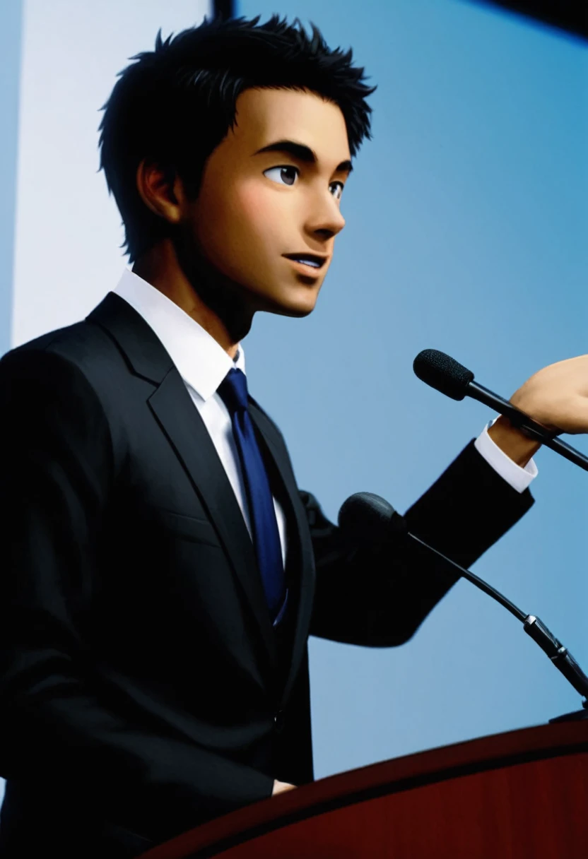 Young black man in a suit talking