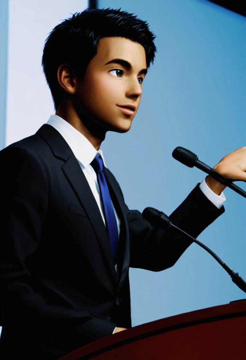 Young black man in a suit talking