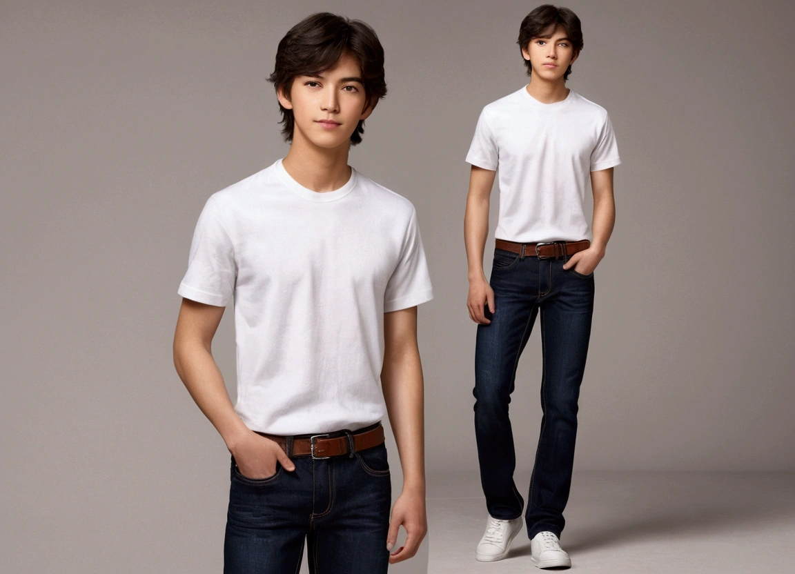 Student of average height 172 cm , with dark brown hair and brown eyes that sometimes glow with a slight glow when he uses his powers. Usually wears casual and comfortable clothing, like jeans and neutral colored t-shirts.