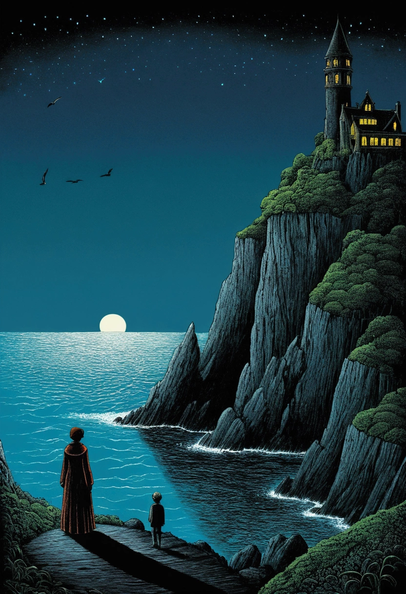 Mysterious Island, Mysterious atmosphere, exaggerate lighting, by Edward Gorey, no_human, cinematic still, (best quality, masterpiece), very aesthetic, perfect composition, intricate details, ultra-detailed, vivid colors