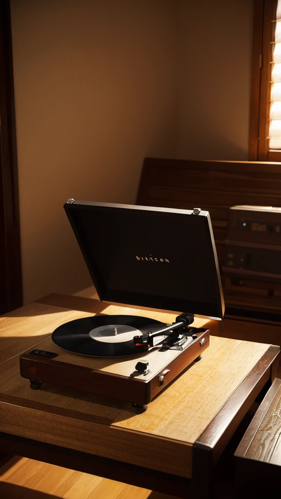 Music is playing, Vinyl record player, night, Sense of atmosphere, Dim Lights