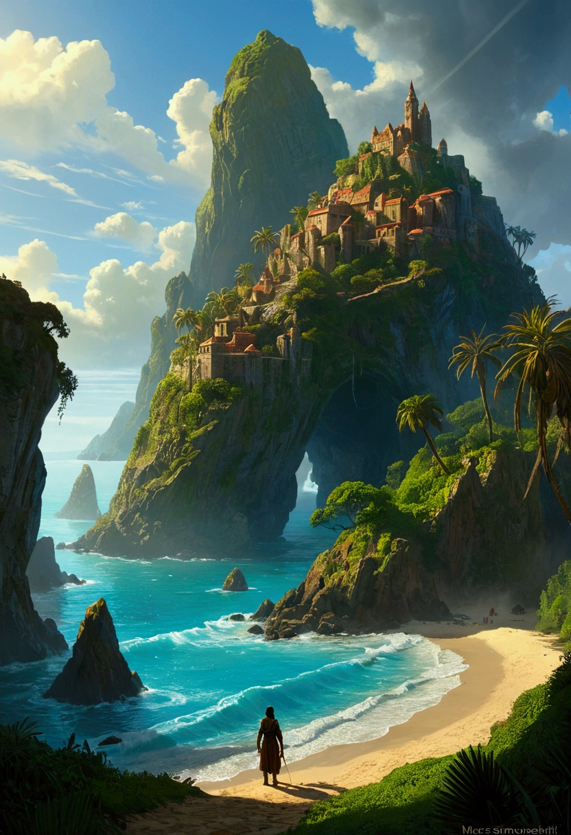 Mysterious Island, Mysterious atmosphere, exaggerate lighting, by Edward Gorey, no_human, cinematic still, (best quality, masterpiece), very aesthetic, perfect composition, intricate details, ultra-detailed, vivid colors