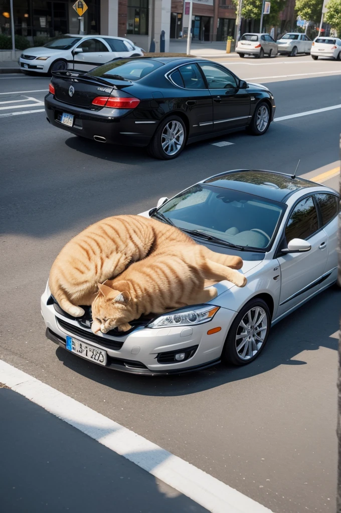 Fat cat crushing a car