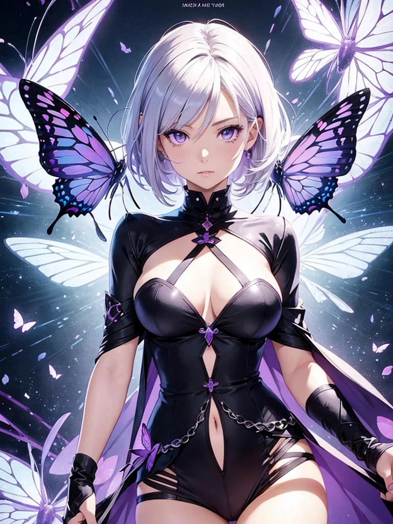 A detailed anime girl with short white hair and purple-gray eyes, distracted, holding a butterfly, anime wallpaper, high quality anime art style, anime character, HD anime wallpaper, anime key art, beautiful anime art, clean and detailed anime character art, similar style anime art, overpower, reality powers
