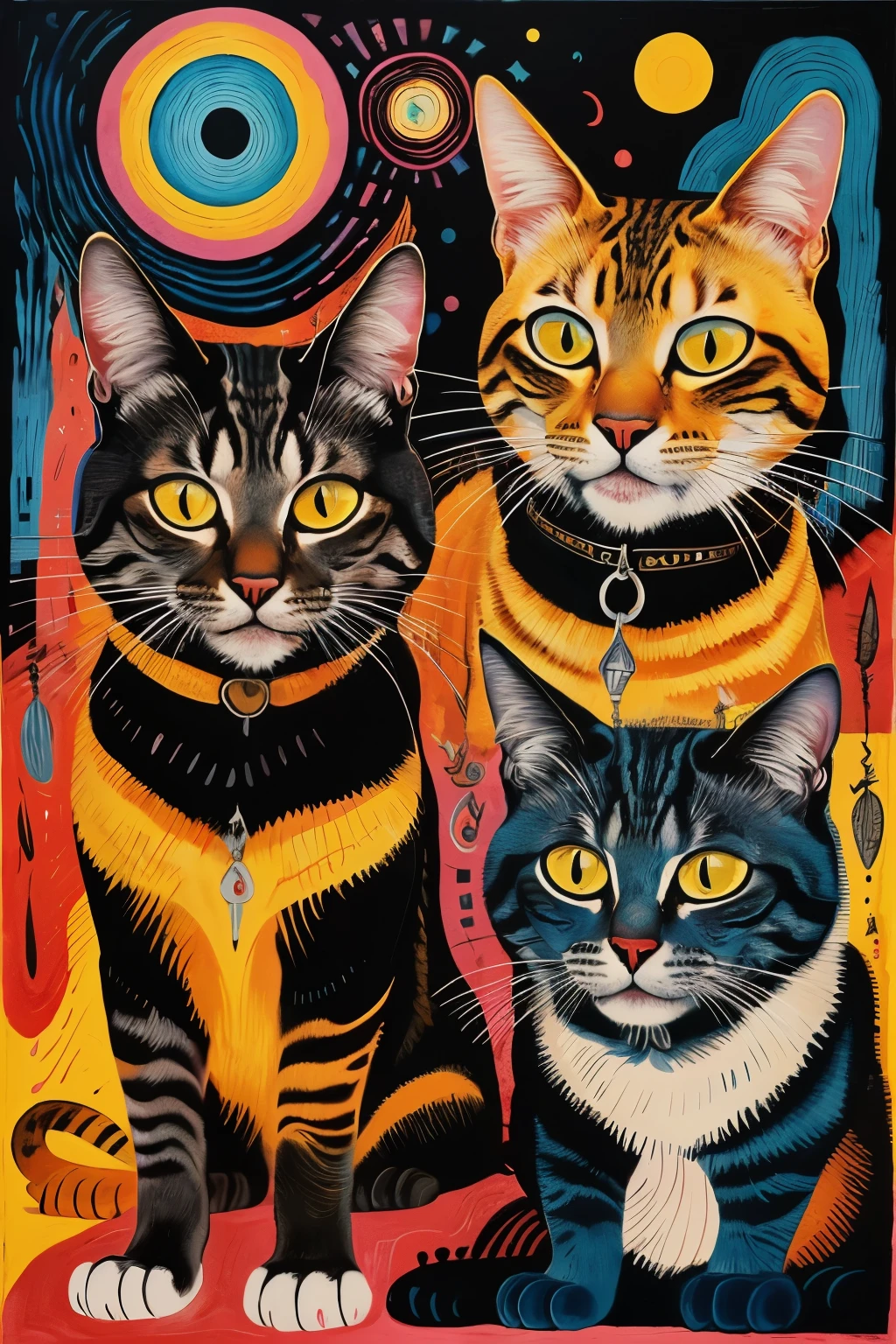 ３Two friendly cats、surreal,Tuyawan,abstrato,arte de doodle, Surreal painting of a beast from Beyond、work of art、realistic texture、(surrealismo:1.4)