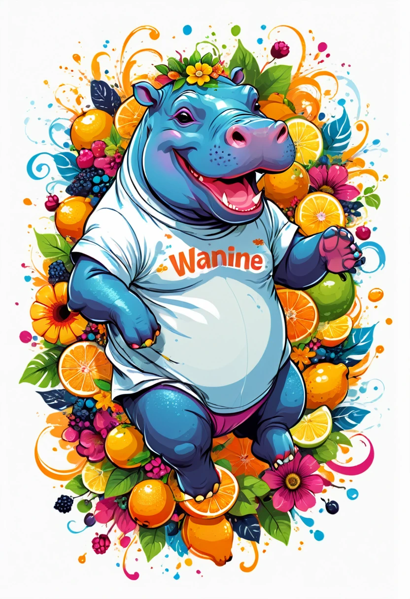  T-shirt designs, vectorial art, colorful illustration of a smiling hippo running, At the center, swirly vibrant colors, flowers, fruits, high détail,white backdrop, t shirt design.
(work of art, best qualityer, proffesional, perfect composition, very aesthetic, absurdrez, super verbose, details Intricate:1.3)