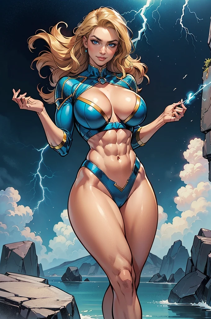 Female Personification of PlayStation 6, woman, blonde, DD size, clothed, busty, Queen of Clubs, larger breast size, BIG BIGONZOS, BIGGER BIGONZOS, scepter, electric, electronic, tall, long legs, long torso, long breasted size, full body pose, leader, wider hips, fuller thighs, athletic, taller space captain, hostess, bigger breasted, 30's, skimpy little apron, final boss, videogame character, skinny, slim waist, bustier, bigger breasted, extremely hugely breasted, action pose, spread legs, busty booty, bigger breasted, voluptuously breasted, level 150 breasts, big mommy milkers, boss, business attire, bigger busty, bigger breasted, big , bigger, standing, level 1000 breasts