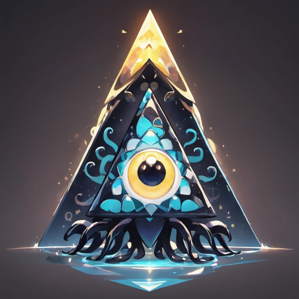Black pyramid with long black tentacles with an eye with light look, the Pyramid is in a white place