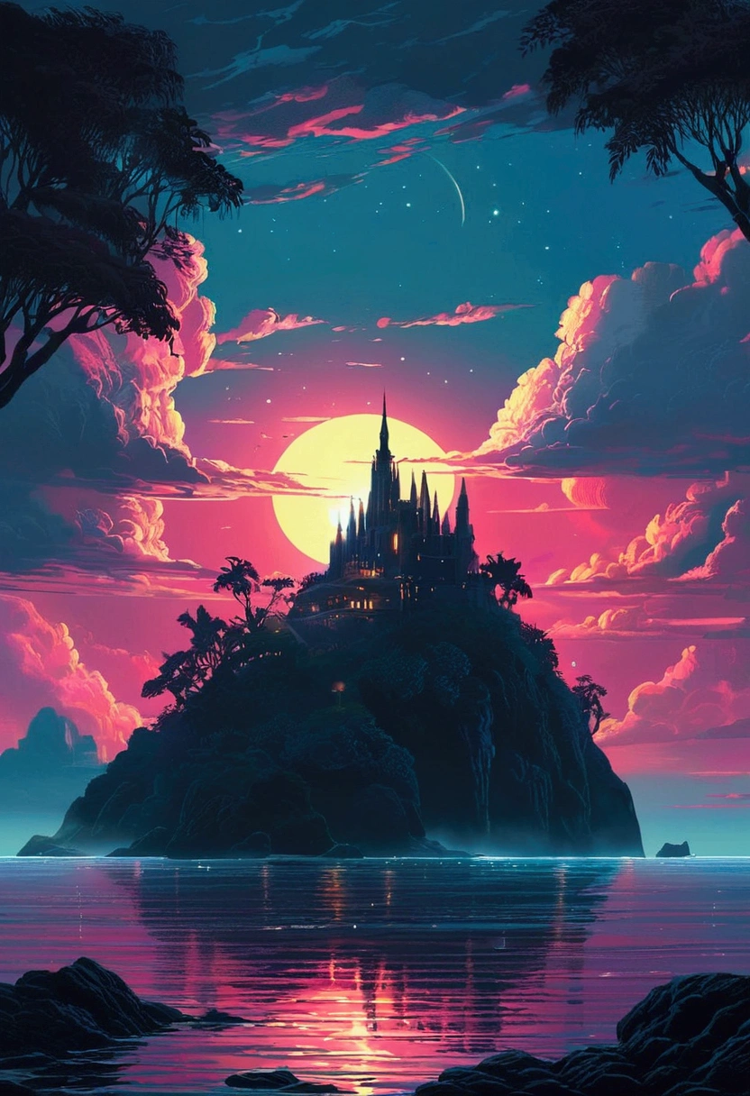 Mysterious Island, Mysterious atmosphere, exaggerate lighting, by Tang Yau Hoong, cinematic still, (best quality, masterpiece), very aesthetic, perfect composition, intricate details, ultra-detailed, vivid colors