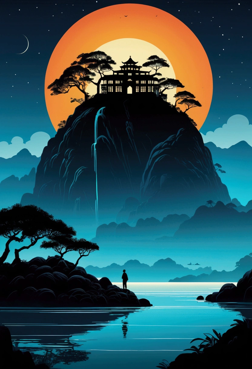 Mysterious Island, Mysterious atmosphere, exaggerate lighting, by Tang Yau Hoong, cinematic still, (best quality, masterpiece), very aesthetic, perfect composition, intricate details, ultra-detailed, vivid colors