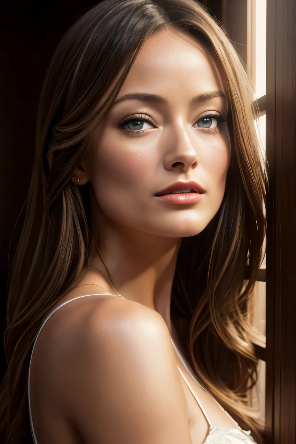 woman, large breasts, topless, brunette, long hair, tiffany towers, pussy lips, shaved, vintage porn,  small breasts saggy,