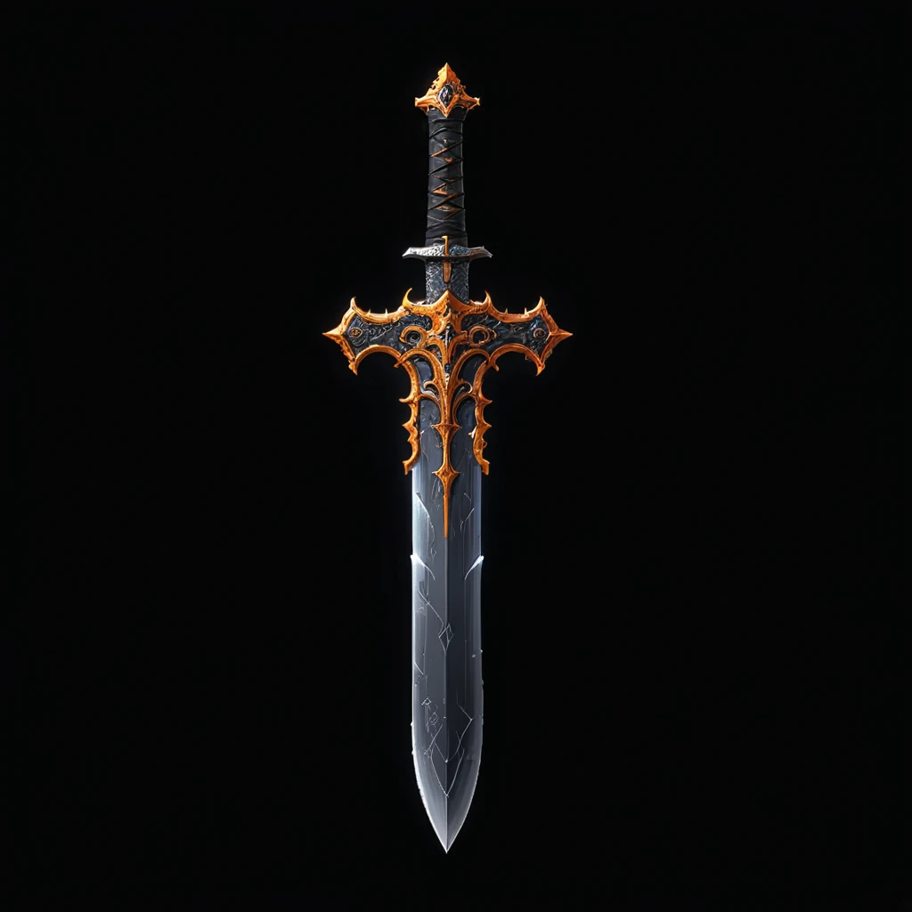 pixel art, simple black background, game icon, rusted old bastard sword,