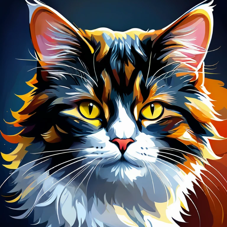 a portrait of a cat, close up shot, ​masterpiece, best quality, Luxury style, vector image, 
