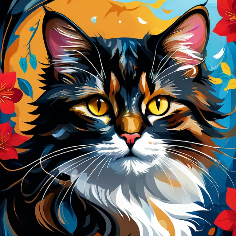 a portrait of a cat, close up shot, masterpiece, best quality, Luxury style, vector image,
