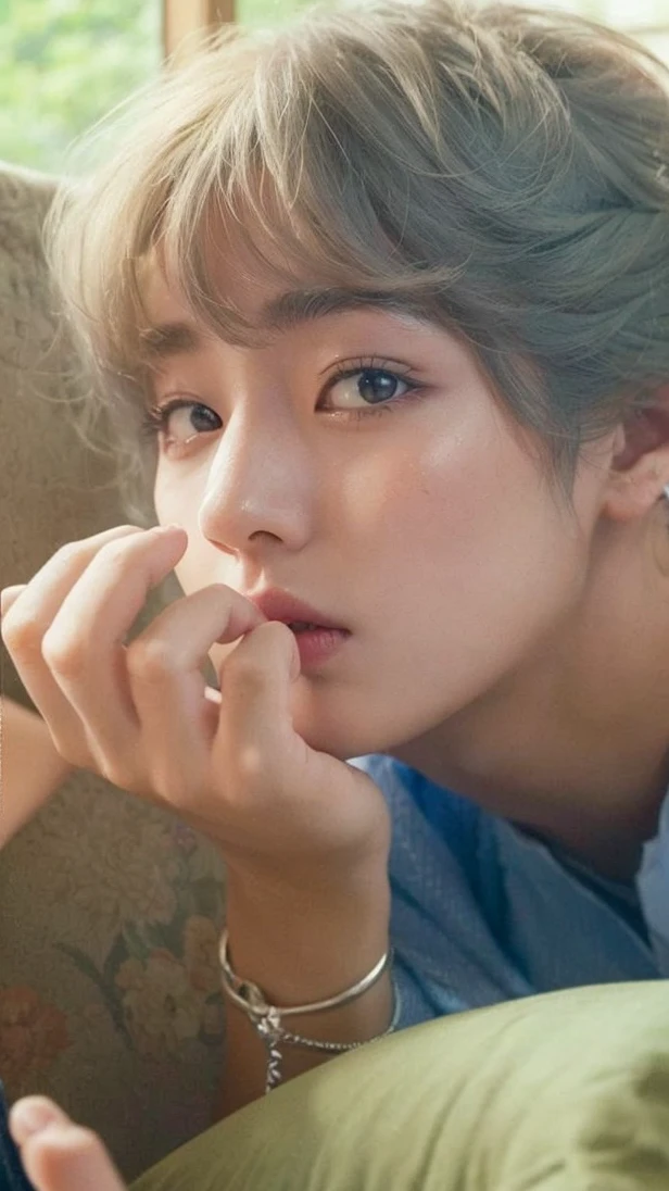 blurred image of a person making a peace sign with their hands, Kim taehyung,Taehyung \the right eyelid is swollen, taehyung \the full lips, rosto preciso do taehyung, taehyung, taehyung \o nariz grego, Jung Jaehyun, adorable and pale korean face, jossi do blackpink, hyung tae, Kim Doyoung, Sun Yunjoo, Hong junho hyung