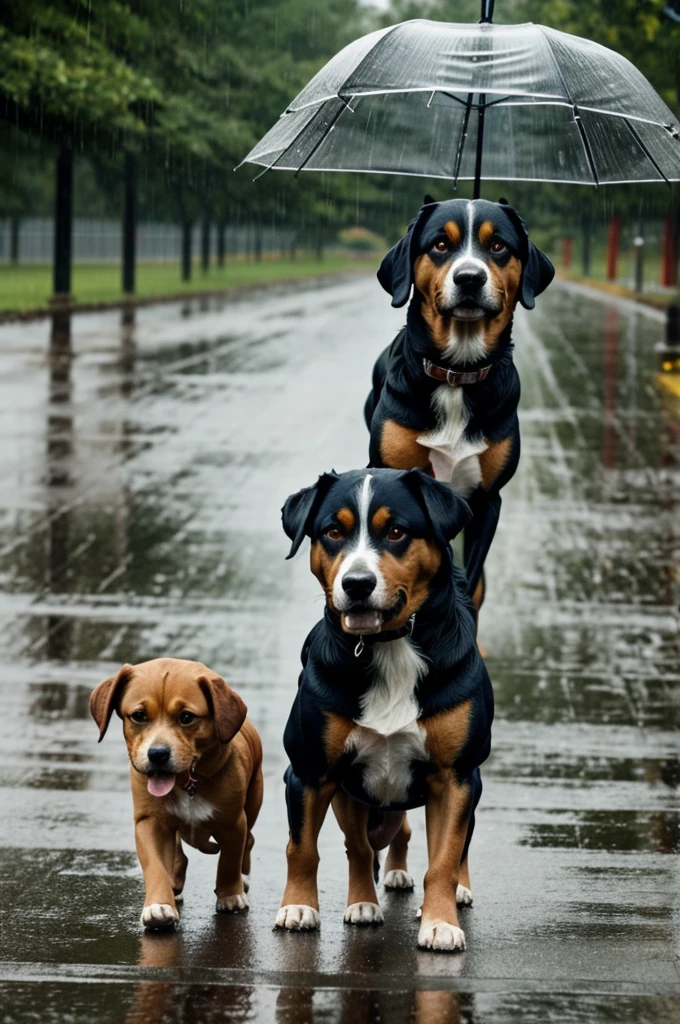 Dogs in the rain 
