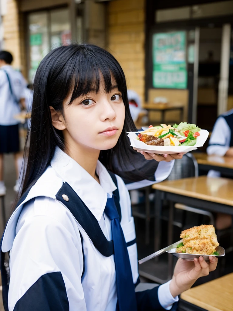 Black Hair, Slanted Eyes, Food, mash,One high school boy, Gaze,uniform