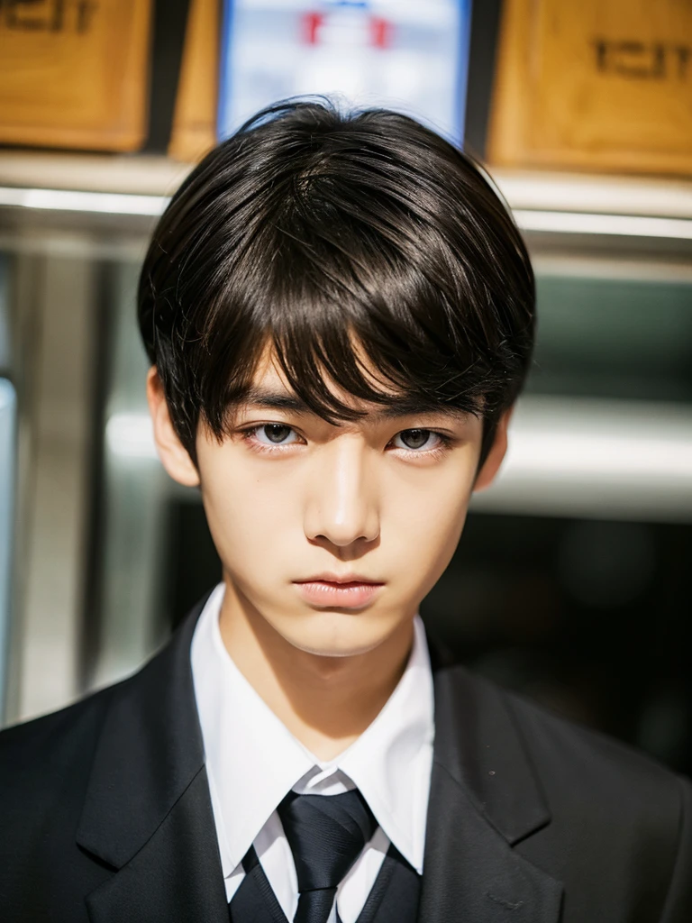 Black Hair, Slanted Eyes, Food, Gaze,uniform, One boy brown hair, Blonde,
