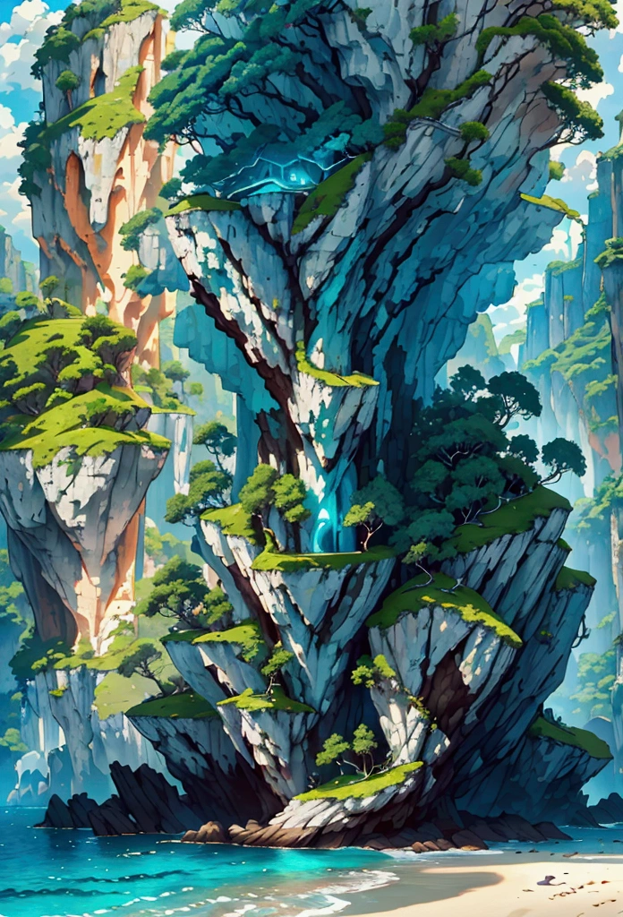 a tranquil island landscape, a remote tropical paradise, lush green foliage, pristine white sandy beaches, crystal clear turquoise waters, swaying palm trees, dramatic cliffs and rock formations, a small rustic village nestled in the hills, overcast skies with dramatic lighting, birds soaring overhead, a sense of isolation and untouched natural beauty, (best quality,4k,8k,highres,masterpiece:1.2),ultra-detailed,(realistic,photorealistic,photo-realistic:1.37),landscape,cinematic,vivid colors,natural lighting,atmospheric