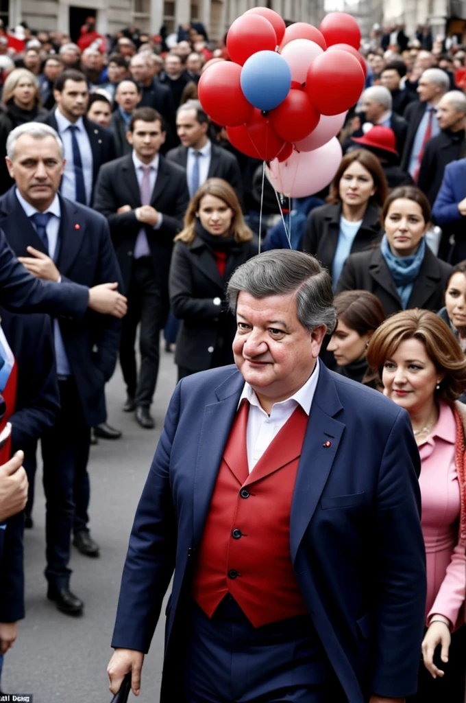 French politician Mélanchon appears dressed as a clown in a crowd of people