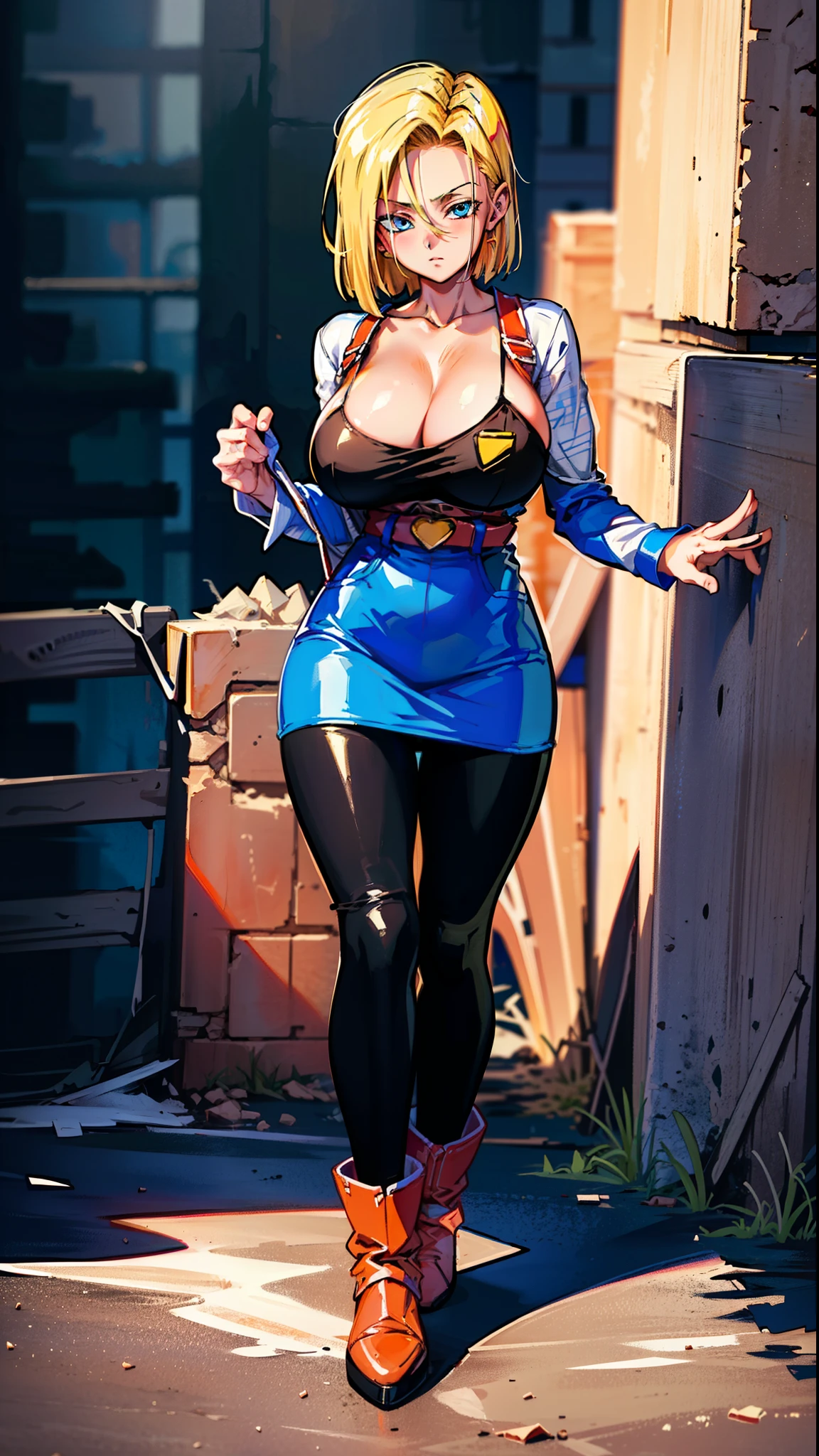 supergirl, pureerosface_v1, sticker of a girl from dc comic, full body, Kim Jung gi, , (gigantic breasts breasts 1.6),soul, digital illustration, comic style, cyberpunk, perfect anatomy, centered, approaching perfection, dynamic, highly detailed, watercolor painting, artstation, concept art, smooth, sharp focus, illustration, art by Carne Griffiths and Wadim Kashin ,, (masterpiece, best quality, ultra-detailed, best shadow),, In the style of Neon Genesis Evangelion, you find yourself standing on a desolate, post - apocalyptic wasteland, as the distant ruins of a massive city loom on the horizon. The sky is filled with ominous clouds, as a massive creature towers in the distance, huge breast, gigantic , titsnipples, curvy, thicc