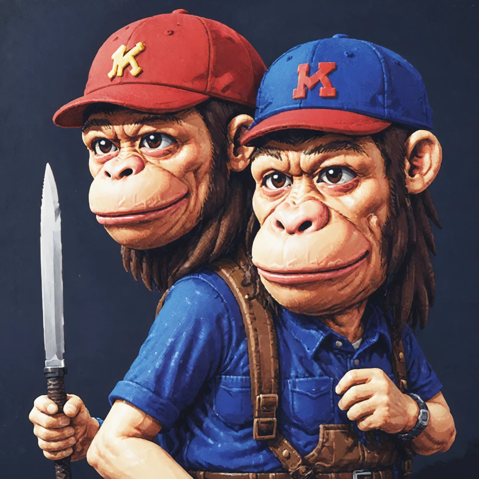 a close up of a person with a baseball cap on, bored ape nft, donkey kong, 2 d sprite, clever monkey with a long knife, character with a hat, archwizzard in a hat, monkey, pixel art sprite, 8bit, 8 bit, bored ape, pixel art animation, 8-bit, 8 - bit