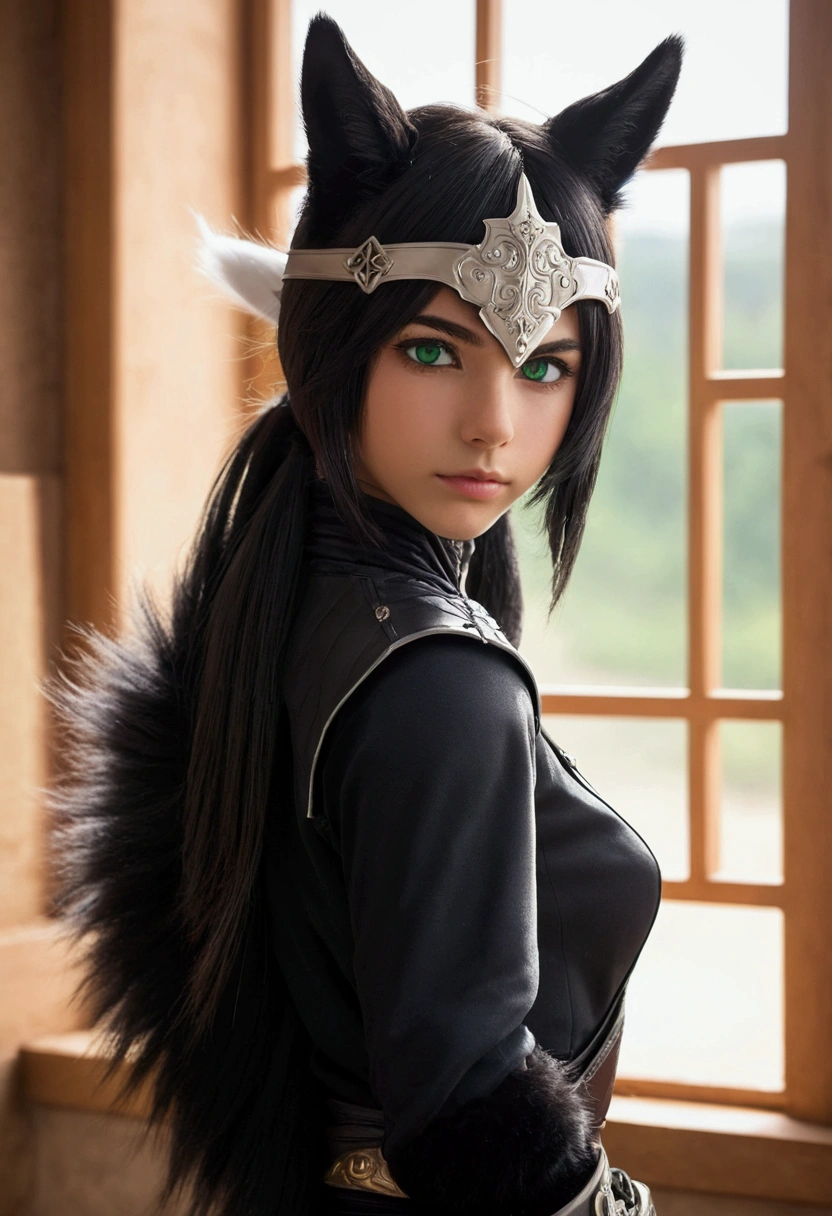 (fluffy anthro furry:1.3), 1 girl, Alone, Hair, zorro, zorro ears, furry, Nahida (genshin impact),cross-shaped pupils, green eyes,(Horse tail, pointy ears:0.6),Best Quality,Masterpiece,a very delicate and beautiful , (a pretty girl in the center:1.2), (Alone:1.3), Nahida (genshin impact), cross-shaped pupils, (Horse tail, pointy ears,:0.6) ,cowboy shot,hands behind the back,two hands,fluffy zorro tail,