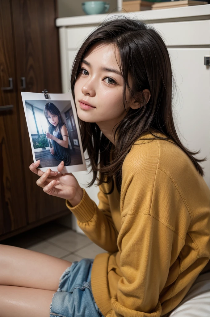 Man looks at a photograph of his girlfriend