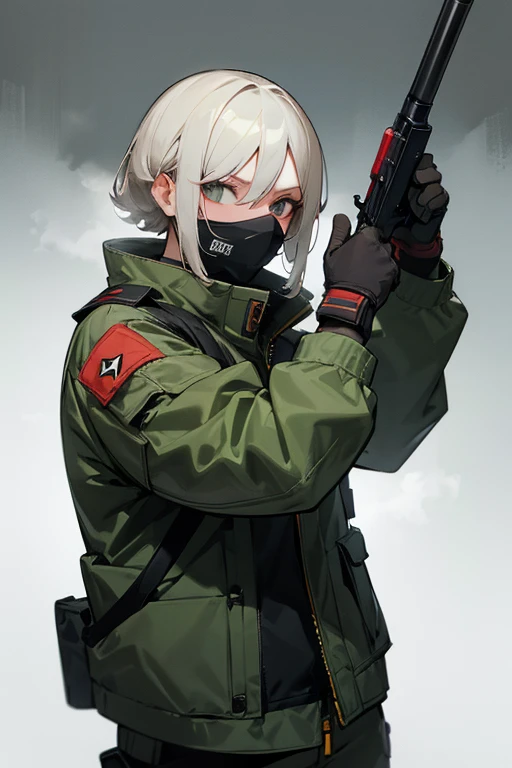 Balaclava,army jacket,full face masked, Break holding shootgun,perfect shootgun,detailed shootgun,Break perfect hands,