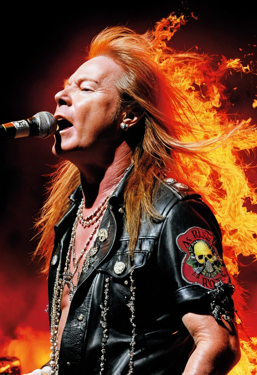 Axl Roses, Concert, fire, long hair, burst