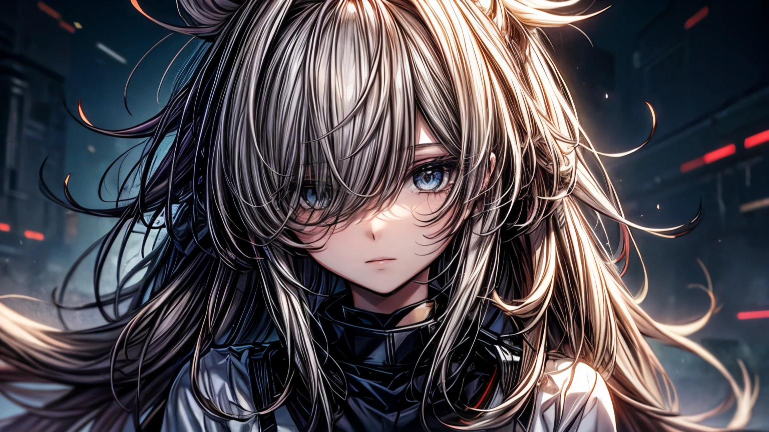 1girl, bangs, long hair, messy hair, gradient_eyes, amazing