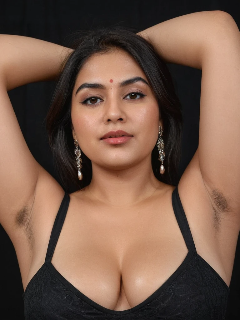 Kerala hindu goddess, wonder woman outfit, dusky dark armpits, pierced belly button, nipples ring breasts, tattoo, HDR, detailed, realistic, tattoo, slutty spreading legs, necklace, holding crown on the head, black stubble armpits, bangles, waist chain, big breasts, wide hips