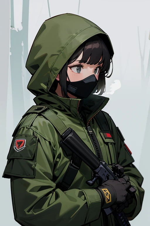 Balaclava,army jacket,full face masked, Break holding shootgun,perfect shootgun,detailed shootgun,perfect hands,Break forest,background