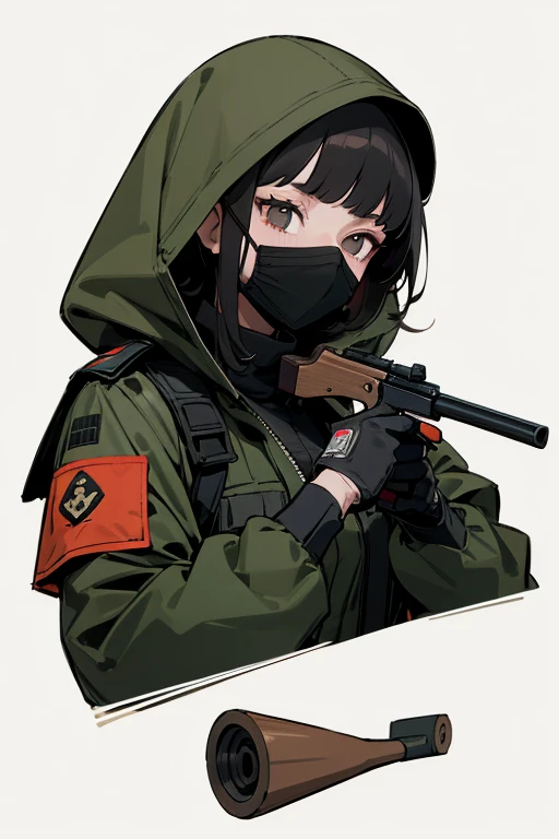 Balaclava,army jacket,full face masked,masterpiece,best quality,super detailed,super fine illustration,8k, Break holding shootgun,perfect shootgun,detailed shootgun,Break perfect hands,Break forest,background,Break she is holding a shootgun.